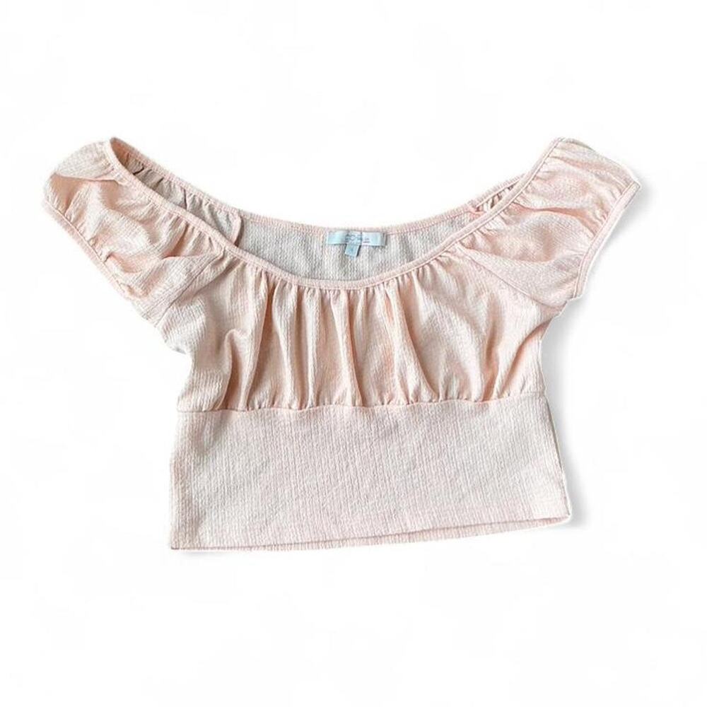 Vintage Glo Fashion London Rose Pink Off-the-Shoulder Crop Top – Size S